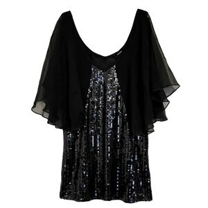 Guess Black Sequin Cape Sleeve Top